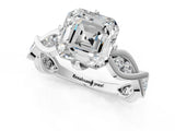 White gold Asscher Solitaire Twist Band with Leaf Prong Setting 1