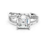 White gold Asscher Solitaire Twist Band with Pavé Accents and Four-Prong Setting_20