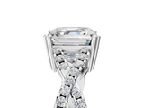 White gold Asscher Solitaire Twist Band with Pavé Setting and Four-Prong Setting_11