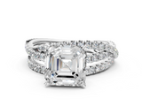 White gold Asscher Solitaire Twist Band with Pavé Setting and Four-Prong Setting_11