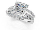White gold Asscher Solitaire Twist Band with Pavé Setting and Four-Prong Setting_12