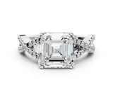 White gold Asscher Solitaire Twist Band with Pavé Setting and Four-Prong Setting_6