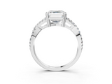 White gold Asscher Solitaire Twist Band with Pavé Setting and Four-Prong Setting_9
