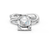 White gold Asscher Solitaire Twist Band with Pave Prong Setting_23