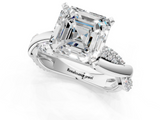 White gold Asscher Solitaire Twist Band with Pave Prong Setting_24
