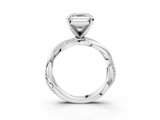 White gold Asscher Solitaire Twist Band with Pave Prong Setting_25