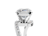 White gold Asscher Solitaire Twist Band with Pave Set Diamonds and Four-Prong Setting_11