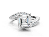 White gold Asscher Solitaire Twist Band with Pave Set Diamonds and Four-Prong Setting_6
