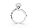 White gold Asscher Solitaire Twist Band with Pave Set Diamonds and Four-Prong Setting_9
