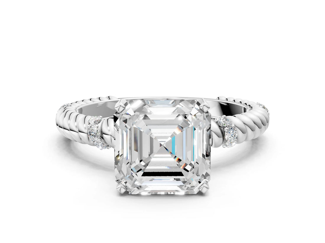 White gold Asscher Solitaire Twisted Band Prong Set Engagement Ring_52