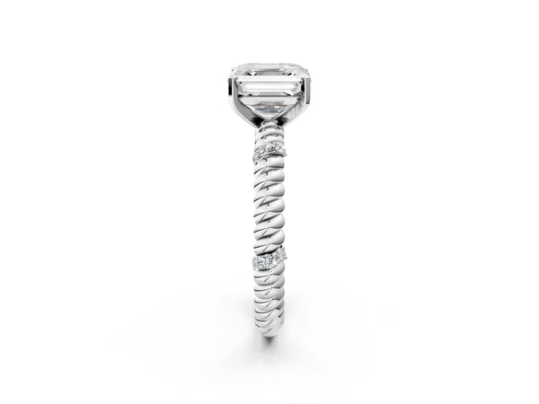 White gold Asscher Solitaire Twisted Band Prong Set Engagement Ring