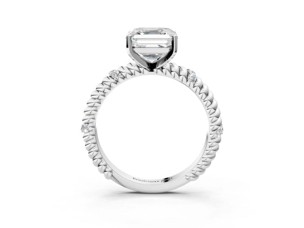 White gold Asscher Solitaire Twisted Band Prong Set Engagement Ring