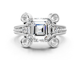White gold Asscher Solitaire Twisted Band Scroll Prong Ring_3