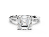 White gold Asscher Solitaire Twisted Band with Bead Prong Setting_52