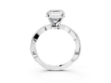 White gold Asscher Solitaire Twisted Band with Bead Prong Setting_65