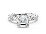 White gold Asscher Solitaire Twisted Band with Pavé Accents and Four-Prong Setting_61