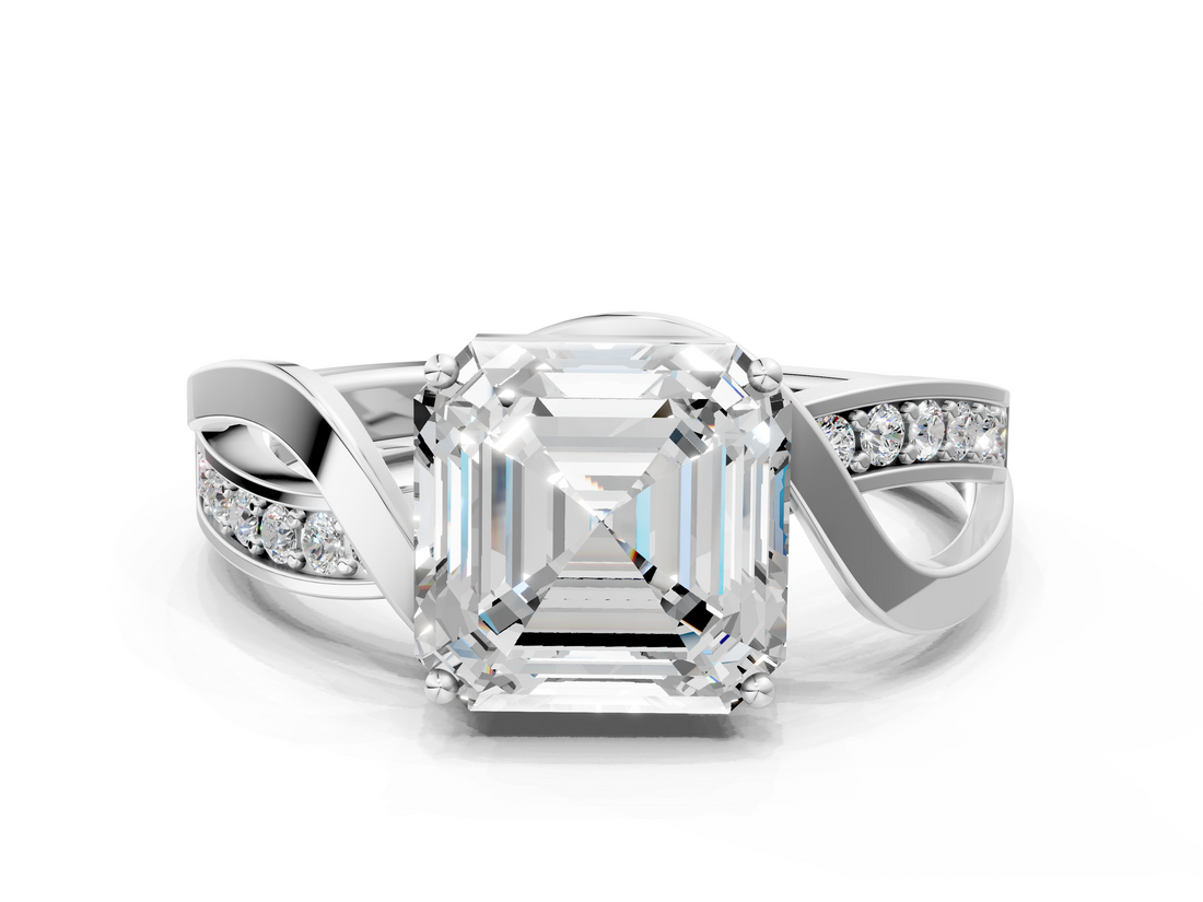 White gold Asscher Solitaire Twisted Band with Prong Setting_21