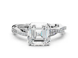 White gold Asscher Solitaire Twisted Pave Diamond Ring with Four-Prong Setting_12