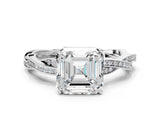 White gold Asscher Solitaire Twisted Pave Diamond Ring with Four-Prong Setting_128