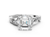 White gold Asscher Solitaire Vine Band with Milgrain Prong Setting_3