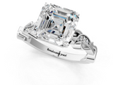 White gold Asscher Solitaire Vine Band with Milgrain Prong Setting_4