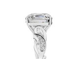 White gold Asscher Solitaire Vine Band with Milgrain Prong Setting_8