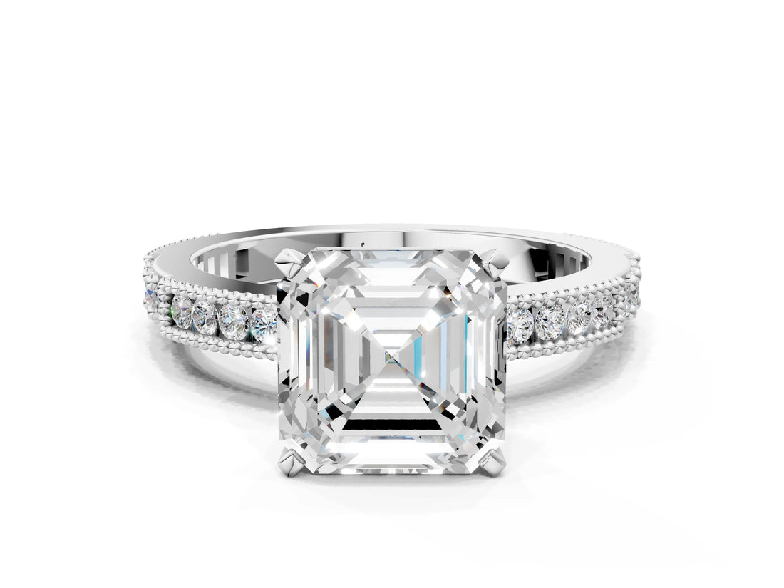White gold Asscher Solitaire with Pavé Band and Four-Prong Setting_52