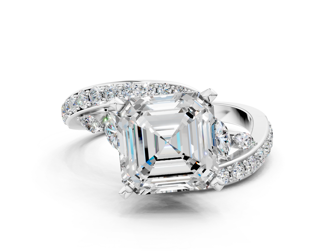 White gold Asscher Solitaire with Pavé Twist Band and Four-Prong Setting_7
