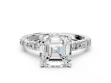 White gold Asscher Solitaire with Side Baguettes and Channel Set Band_7