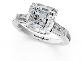 White gold Asscher Solitaire with Tapered Baguette Side Stones on a Classic Band with Four-Prong Setting_8