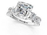 White gold Asscher Three-Stone Diamond Ring with Pavé Split Shank and Four-Prong Setting_30