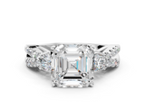 White gold Asscher Three-Stone Diamond Ring with Pavé Split Shank and Four-Prong Setting_30