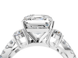 White gold Asscher Three-Stone Diamond Ring with Pavé Split Shank and Four-Prong Setting_34