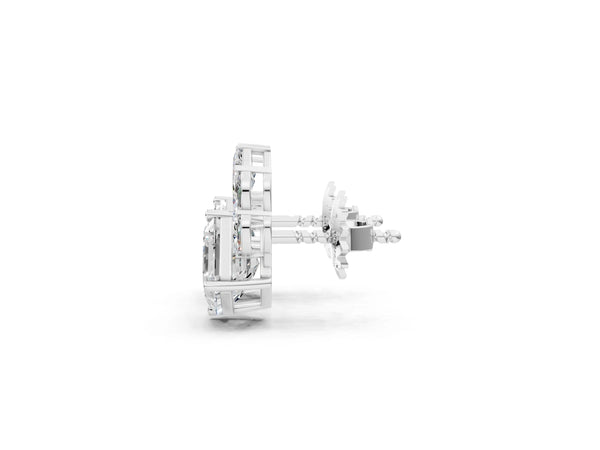 Silver Asscher and Marquise Diamond Cluster Stud Earrings
