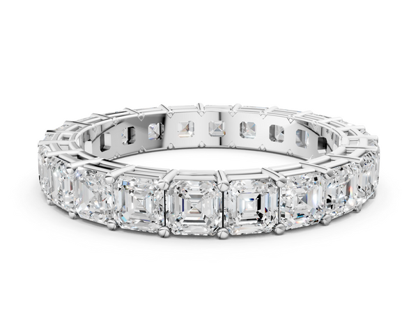 White gold Asscher cut diamond Eternity Band with Shared Prong Setting