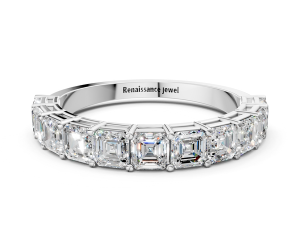 Platinum Asscher cut diamond Half Eternity Band with Shared Prong Setting