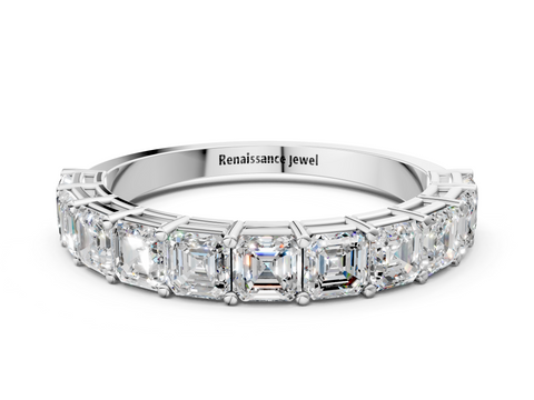 White gold Asscher cut diamond Half Eternity Band with Shared Prong Setting_16