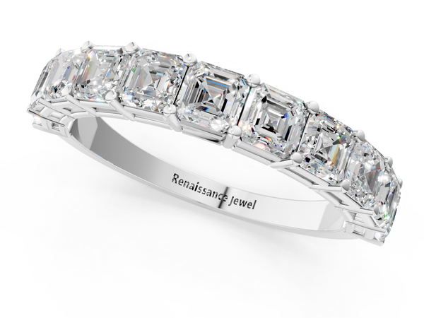 Platinum Asscher cut diamond Half Eternity Band with Shared Prong Setting