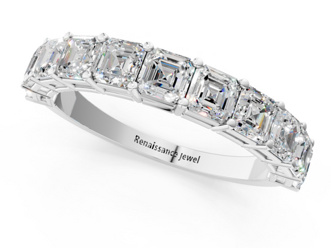 White gold Asscher cut diamond Half Eternity Band with Shared Prong Setting_17