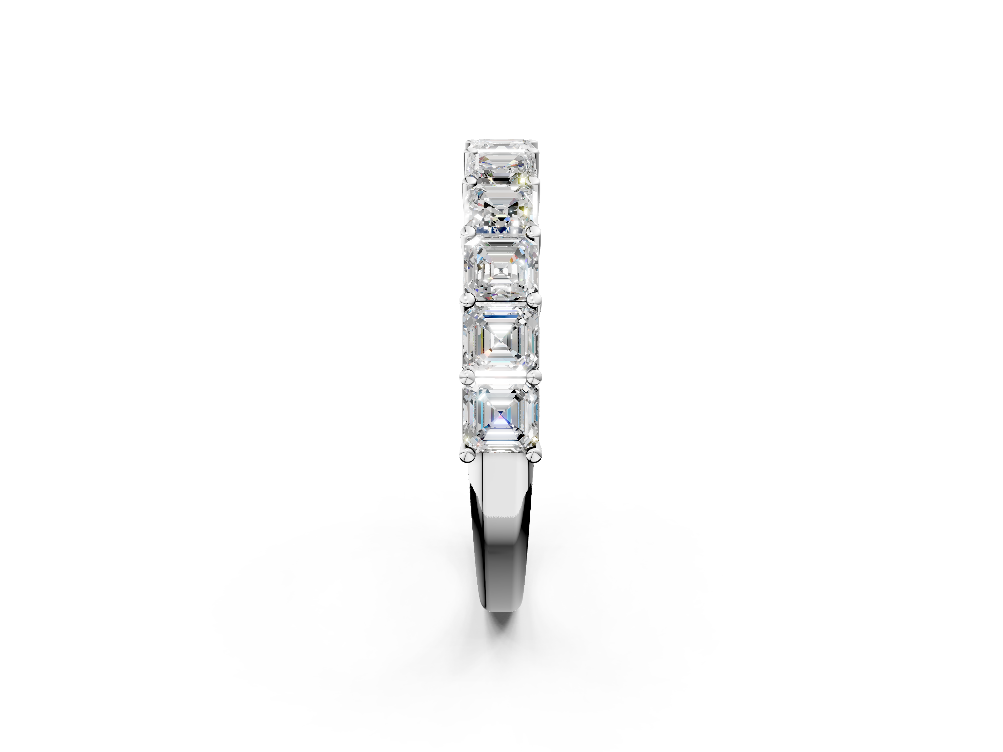 White gold Asscher cut diamond Half Eternity Band with Shared Prong Setting_18