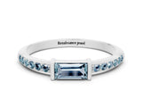 Silver 0.58 Carat Baguette Aquamarine Pavé Band with Bar Setting