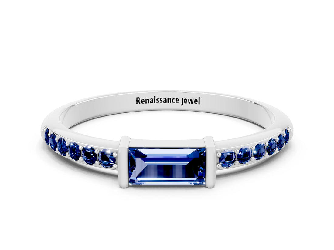 White gold Baguette Blue Sapphire Pavé Band with Bar Setting_6