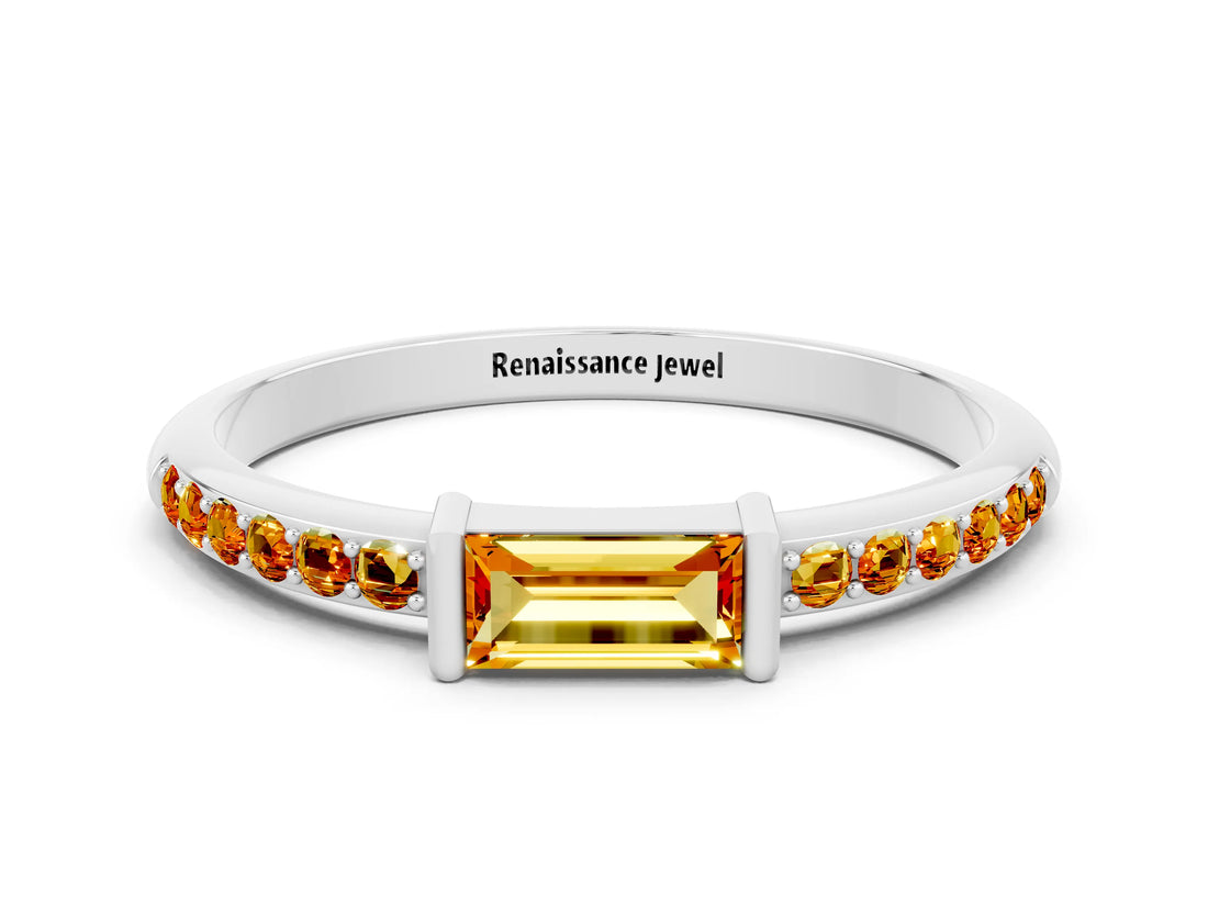 White gold Baguette Citrine Pavé Band with Bar Setting_6