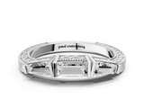 White gold Baguette Cut Channel Set Milgrain Band with V-Prong Setting_12