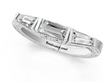 White gold Baguette Cut Channel Set Milgrain Band with V-Prong Setting_13