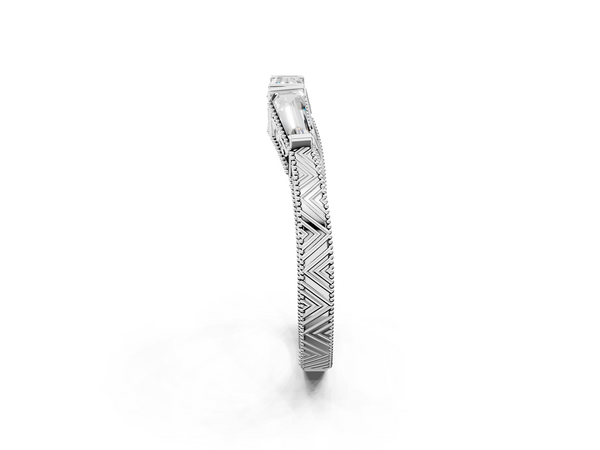 Platinum Baguette Cut Channel Set Milgrain Band with V-Prong Setting