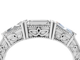 White gold Baguette Cut Channel Set Milgrain Band with V-Prong Setting_16