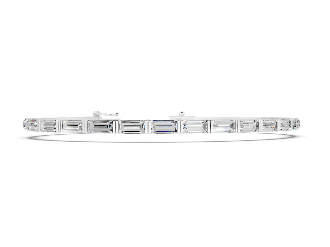 White gold Baguette Cut Diamond Bar Set Tennis Bracelet_8