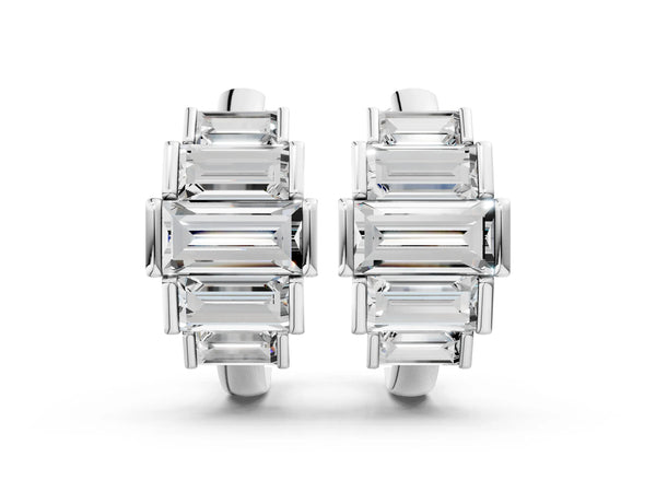 Silver Baguette Cut Diamond Graduated Channel Set Hoop Earrings
