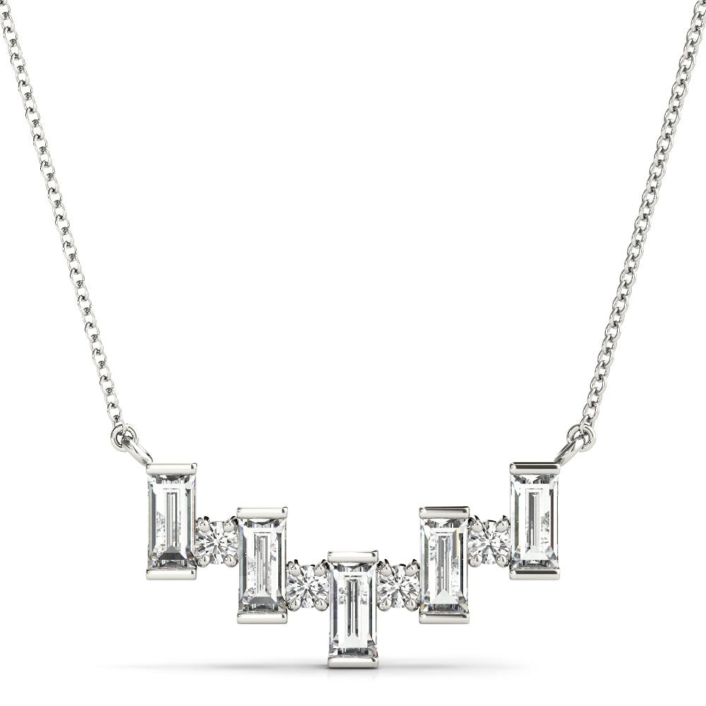 White gold Baguette Diamond Bar Pendant with Prong Setting